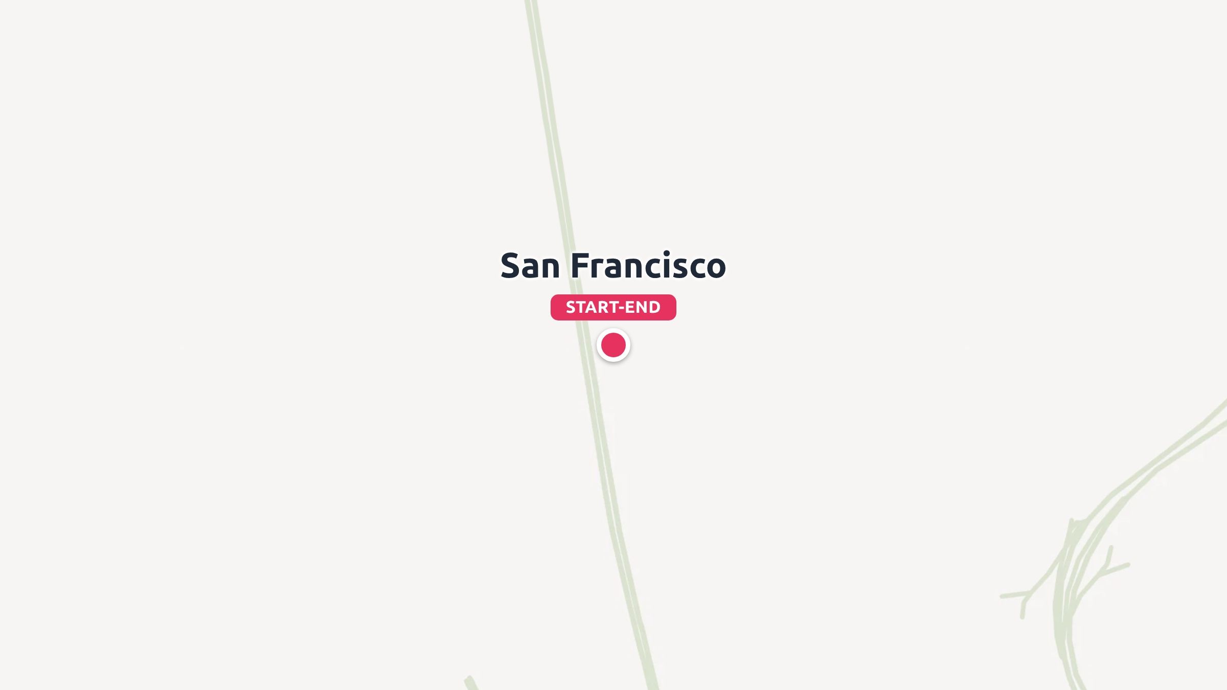 A minimalist travel map indicating San Francisco as the start and end point marked by a red pin.