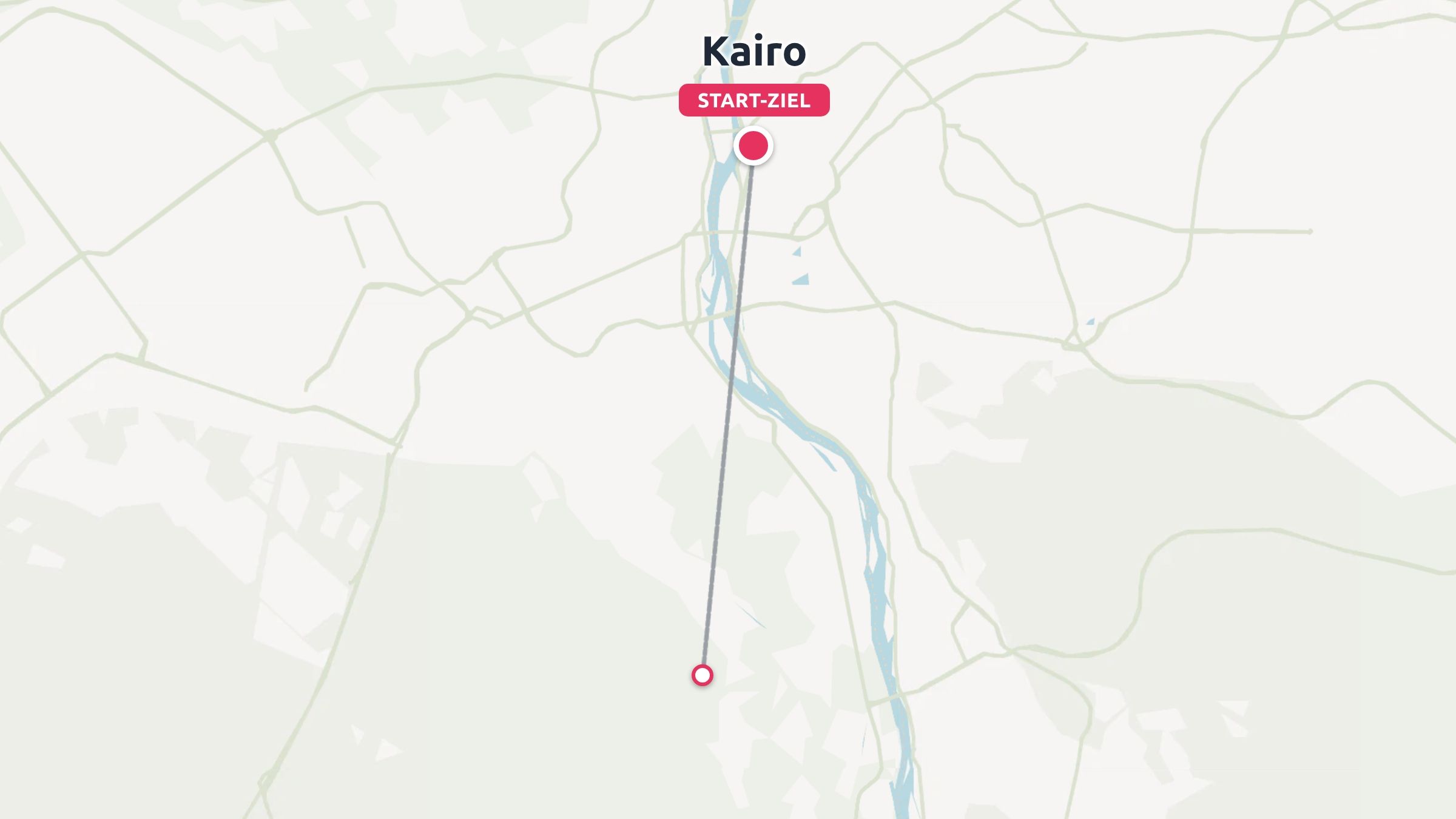 Eine Karte mit einer Reiseroute, die in Kairo beginnt und sich nach Süden entlang des Flusses erstreckt