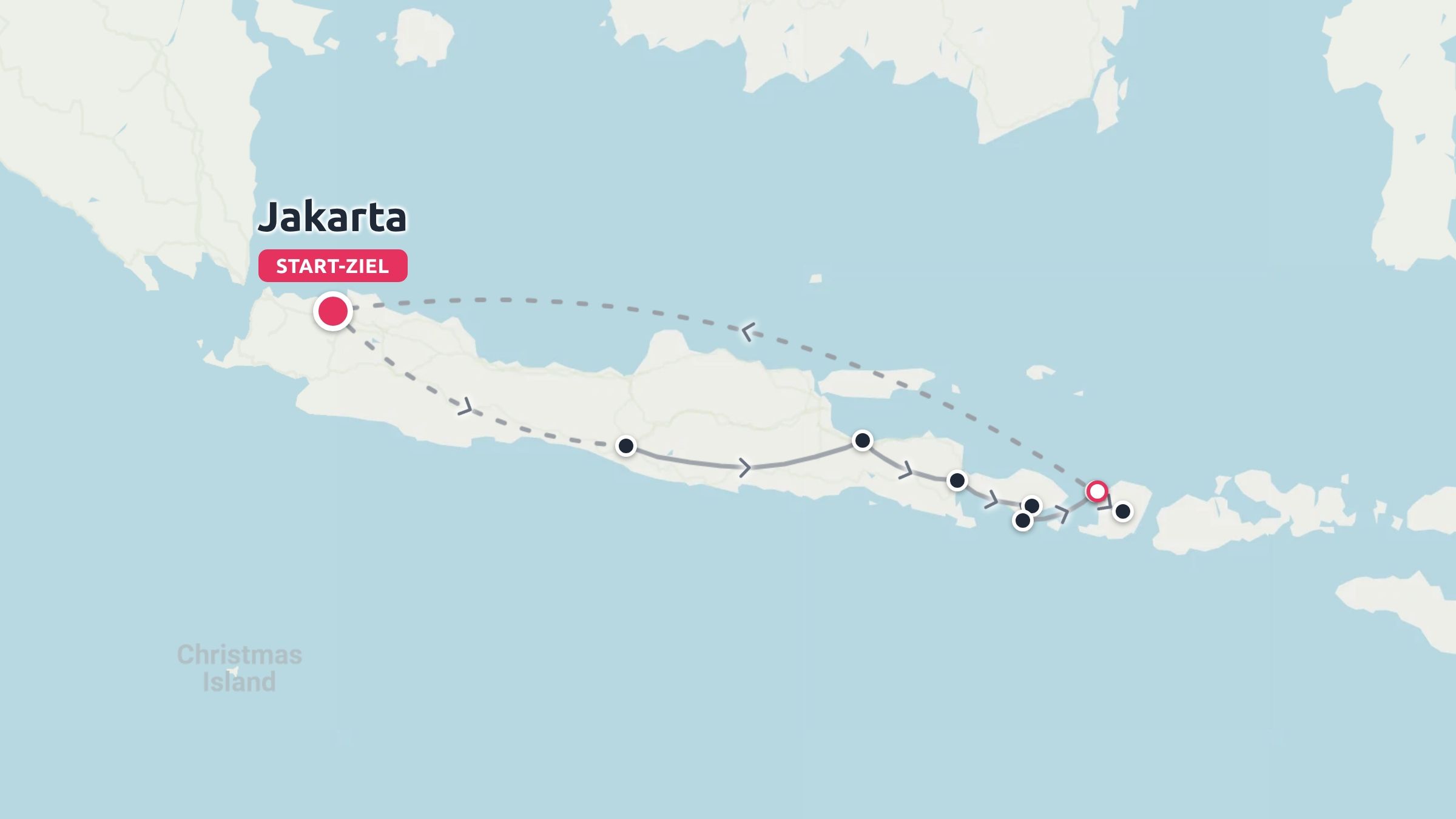 Eine Reiseroute quer durch die Insel Java mit Start und Ziel in Jakarta