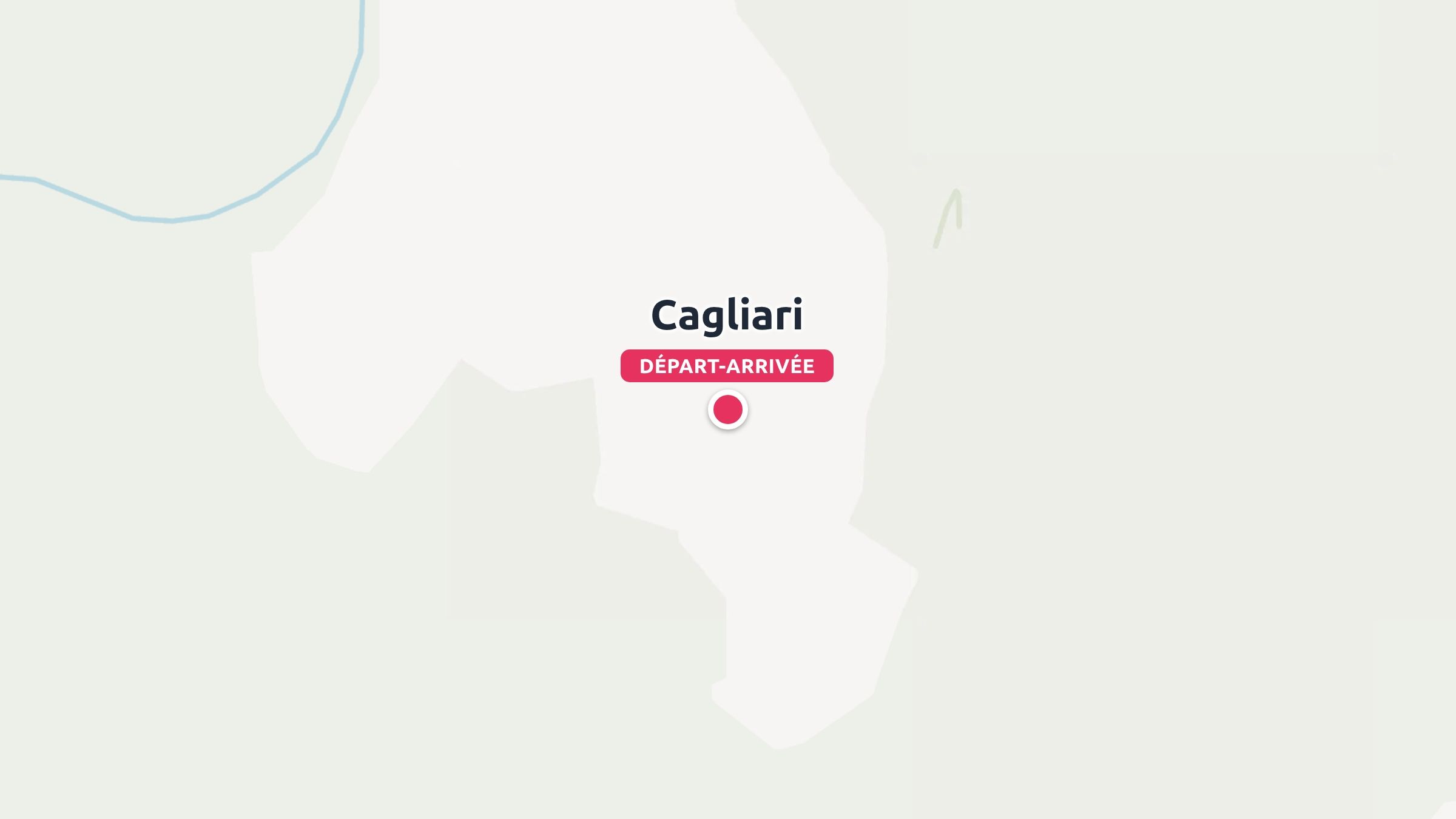 Une carte montrant Cagliari avec une épingle rouge comme lieu de départ et d'arrivée