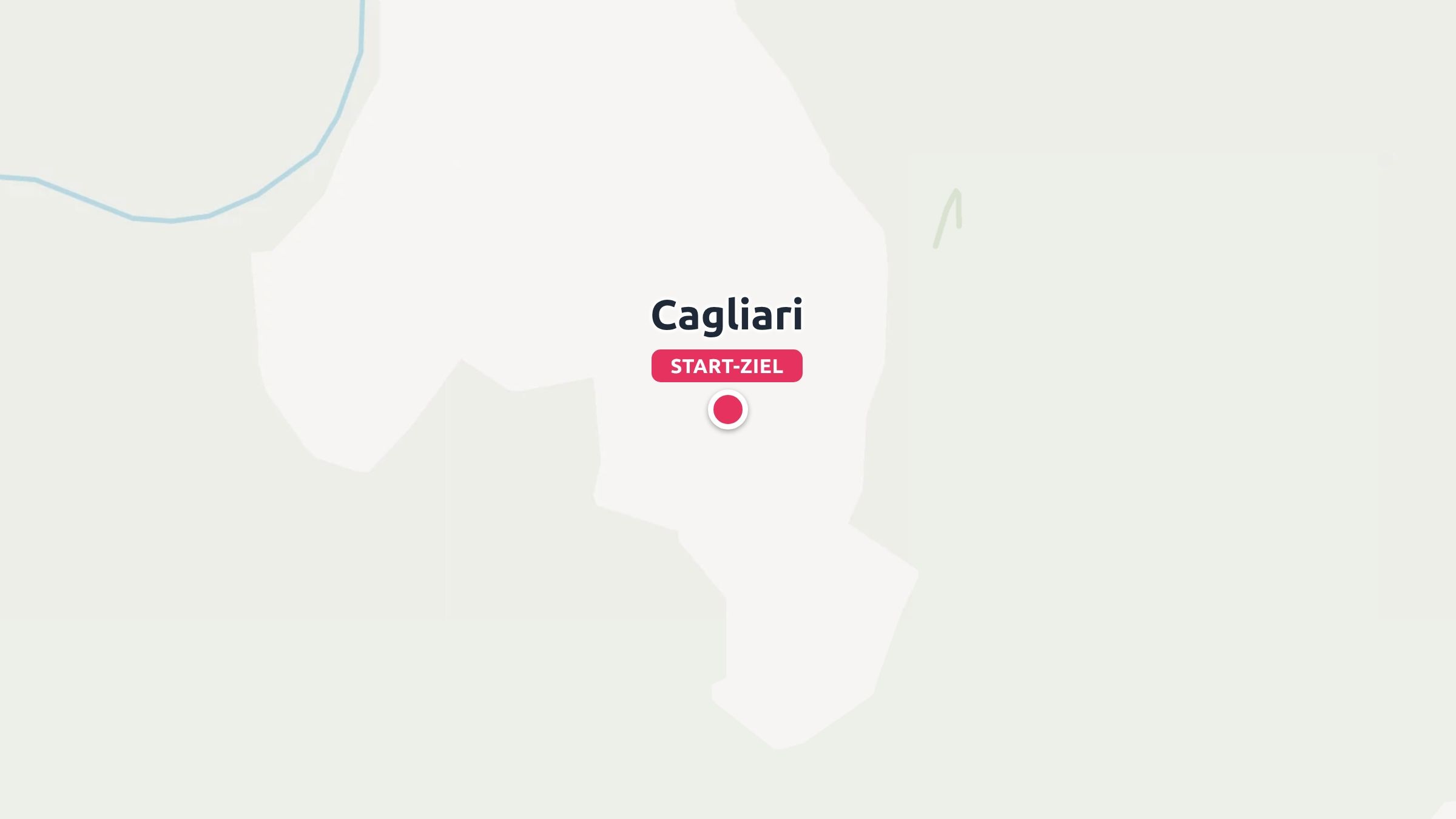 Eine grafische Karte, die Cagliari mit einer roten Markierung als Start-Ziel zeigt.