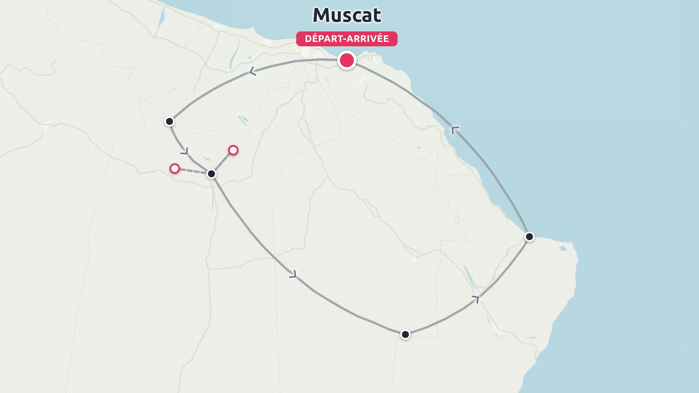Un itinéraire de voyage en boucle au départ et à l'arrivée de Mascate