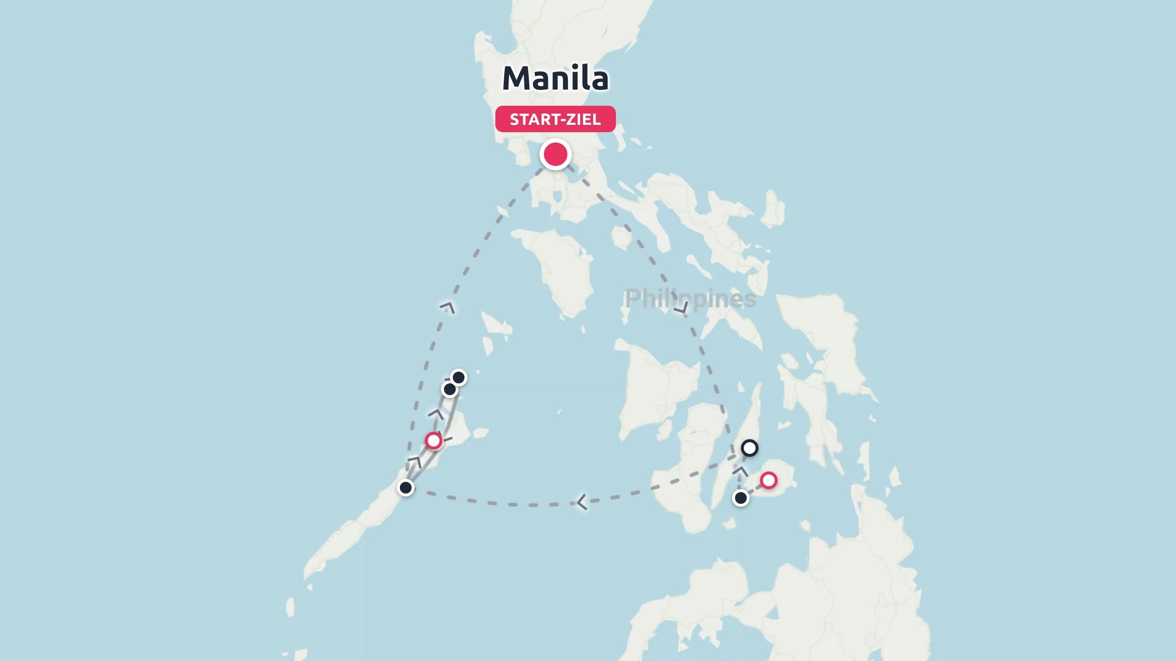 Reiseroute der Philippinen mit einer Rundreise beginnend und endend in Manila