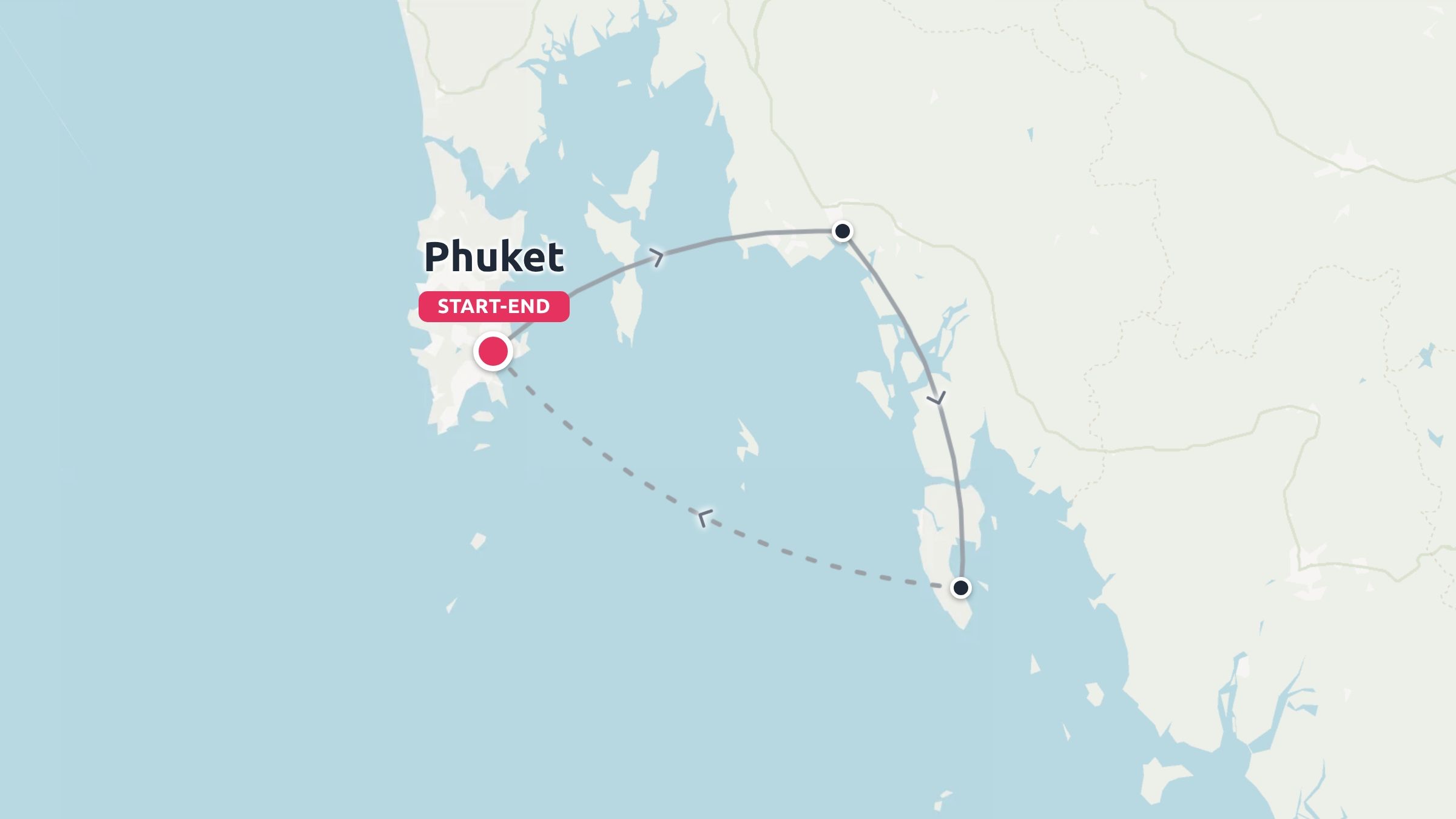 Travel route map showing a round trip itinerary starting and ending in Phuket.