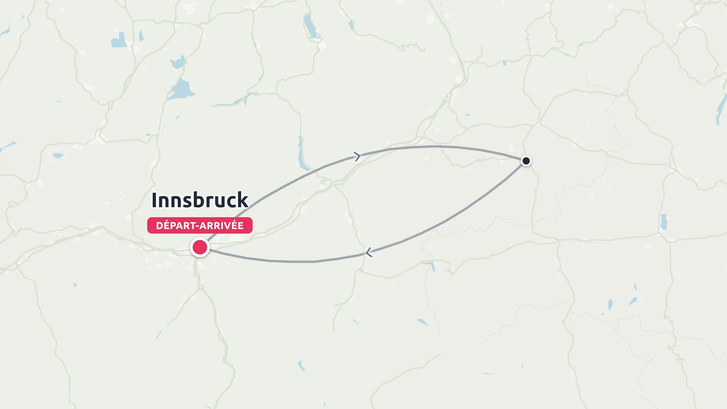 Une carte d'itinéraire de voyage affichant un parcours circulaire commençant et se terminant à Innsbruck.