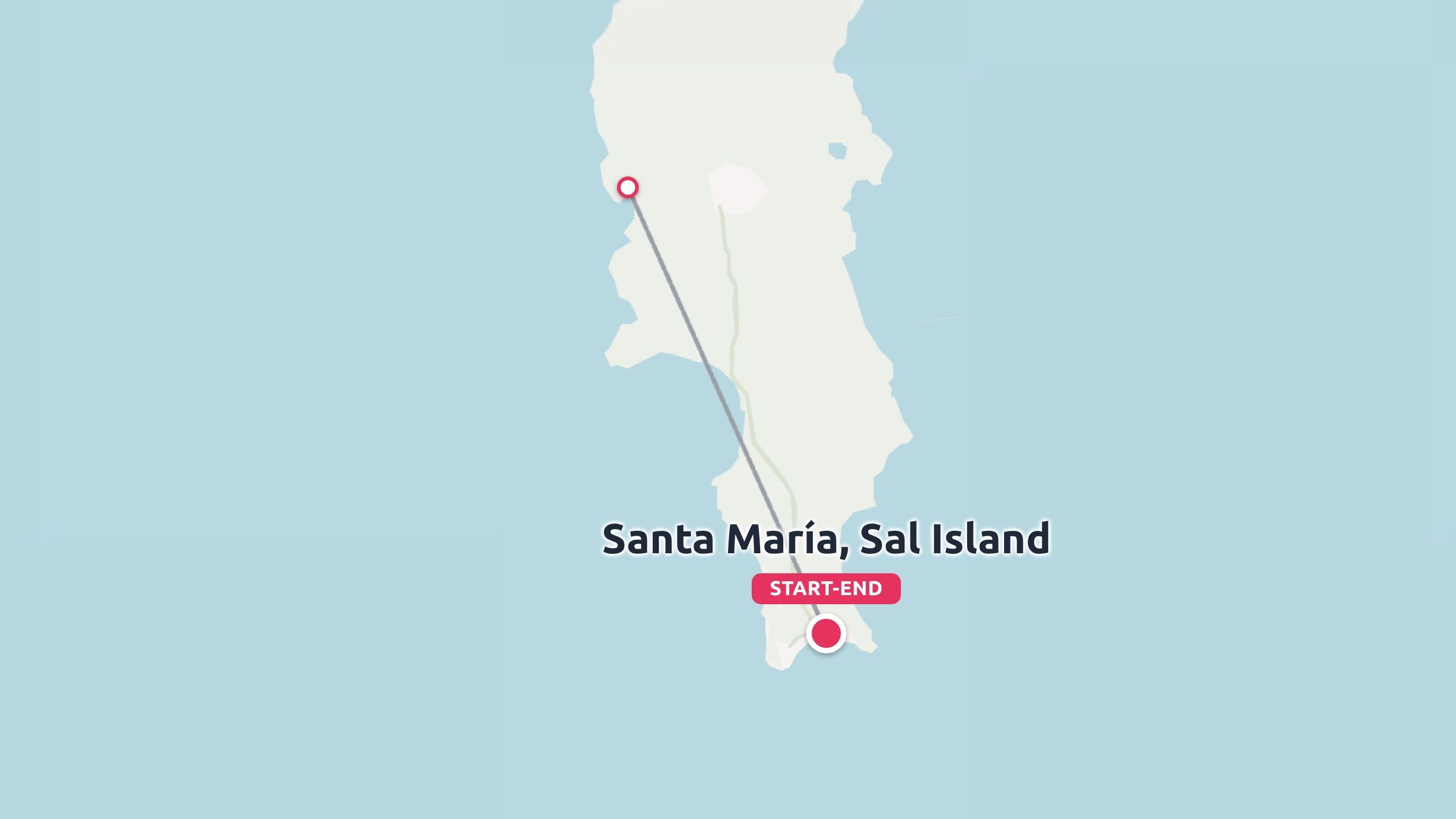 Travel map of Sal Island showing a route connecting the coast to the start and end point at Santa María.