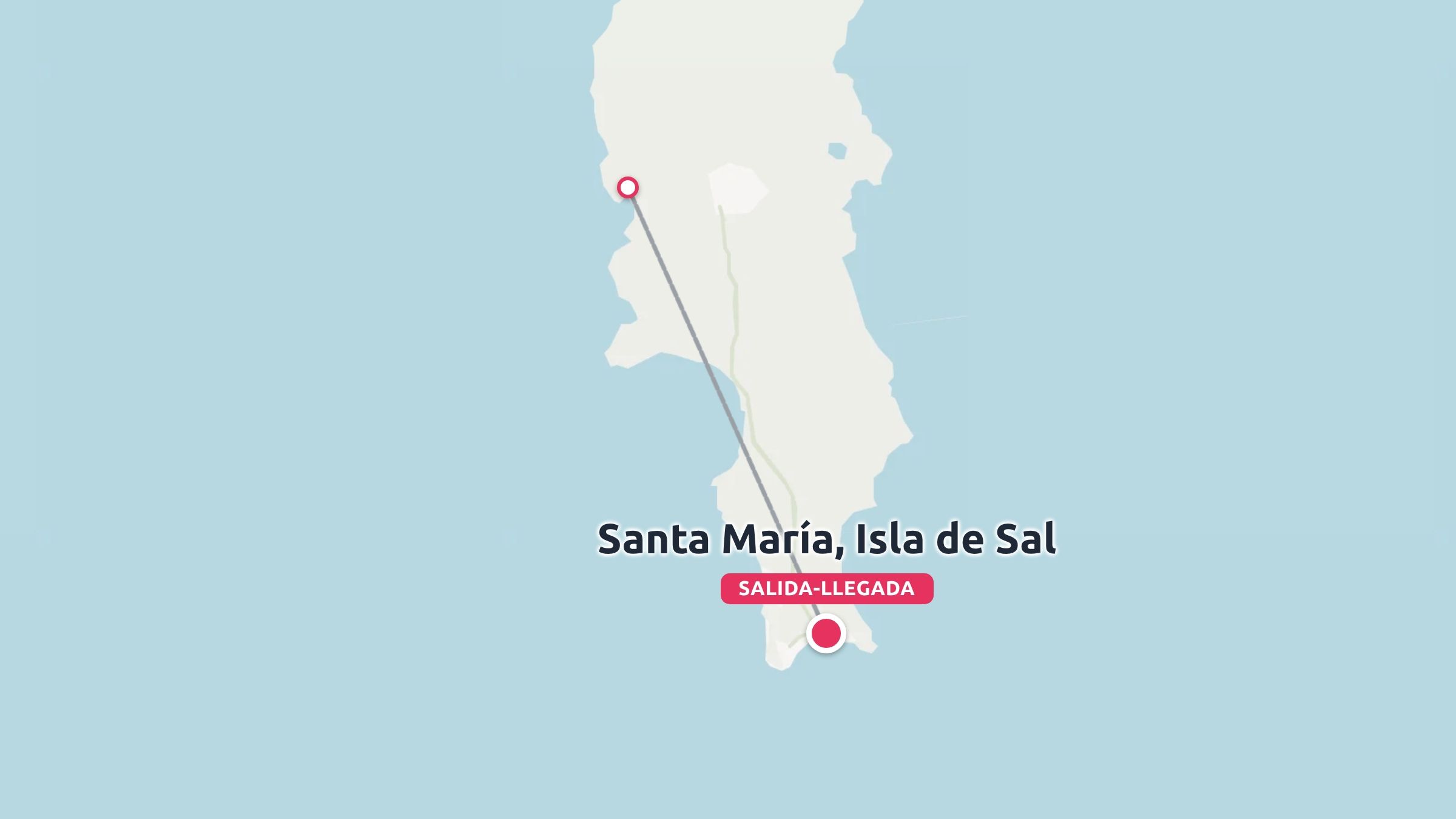 Un mapa de ruta de viaje de la Isla de Sal con Santa María como punto de salida y llegada