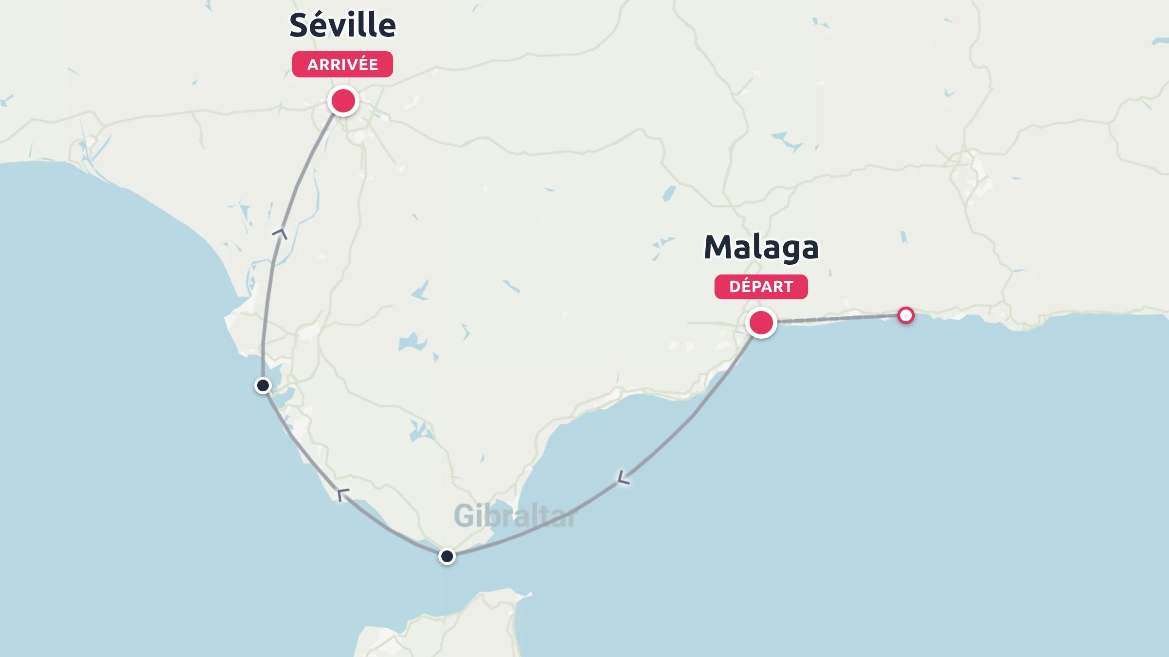 Itineraire de voyage dans le sud de l Espagne au depart de Malaga et finissant a Seville en passant par Gibraltar