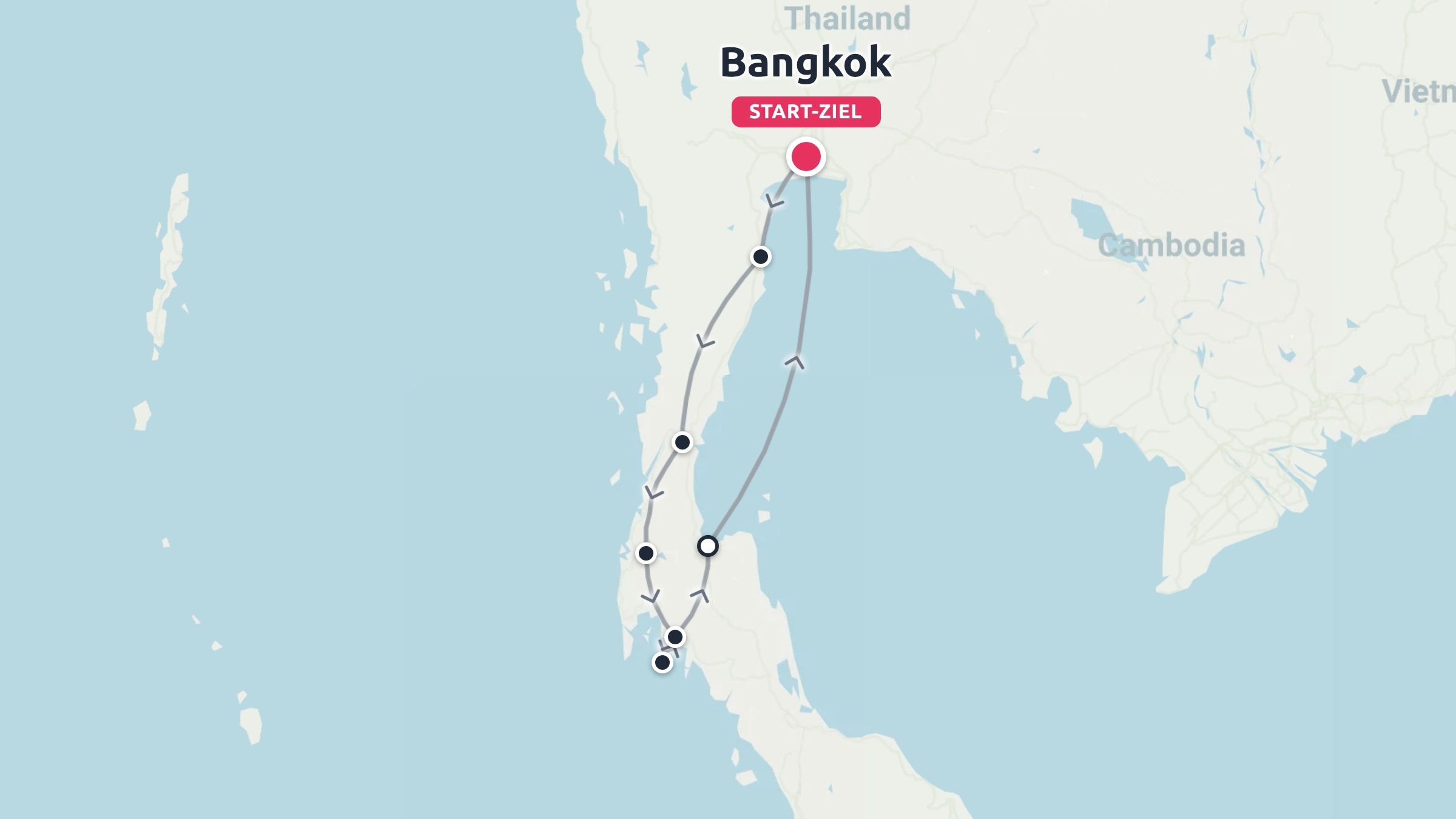 Eine Reiseroute durch Thailand als Rundreise mit Start und Ziel in Bangkok