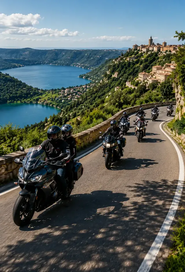 Moto-giro ai Castelli, pranzo in fraschetta e relax al lago
