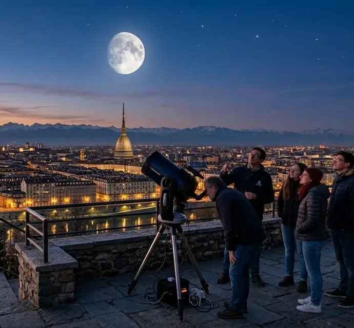 Tramonto in collina e Luna al Telescopio